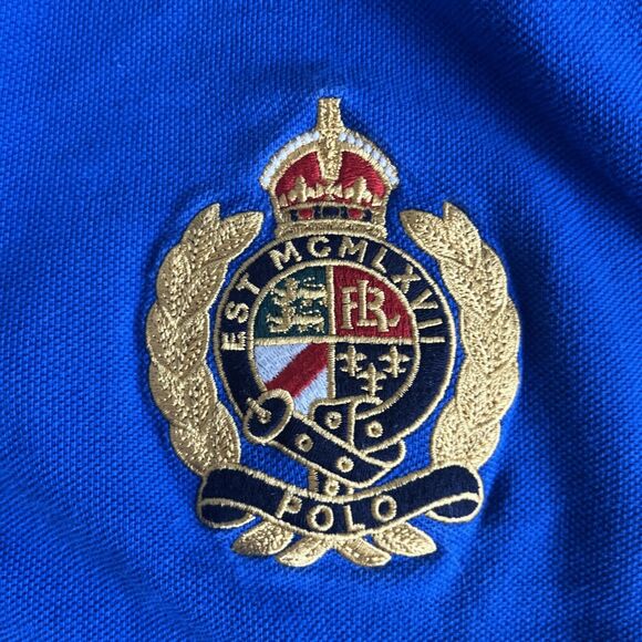 POLO Ralph Lauren MCMLXVII Crest Banner Blue Polo‎ Shirt Slim Fit Large Rugby - Picture 6 of 11